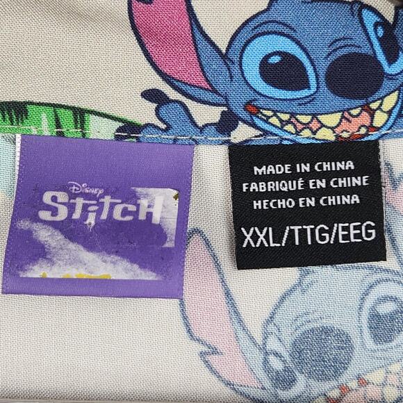 Disney Stitch Shirt Mens XXL Beige Floral Hawaiian Button Up Rayon Short Slv EUC - Picture 3 of 11